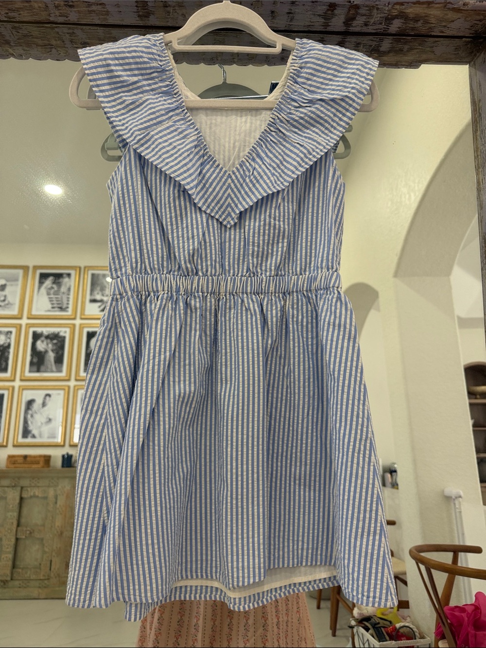 Crewcuts Blue & White Striped Ruffle-Shoulder Casual Dress - Picture 5 of 5